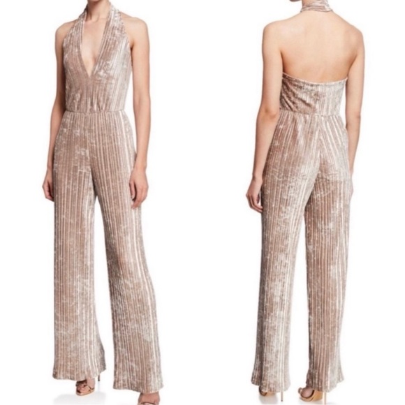 Black Halo Pants - Black Halo Denley Velvet Halter Wide Leg Jumpsuit Champagne Holiday NYE Size 8